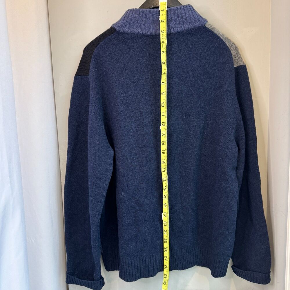 Stylish Men's Grant Thomas Blue / Grey Wool Colorblock Sweater - Size L, 3/4 Zip - Picture 7 of 7